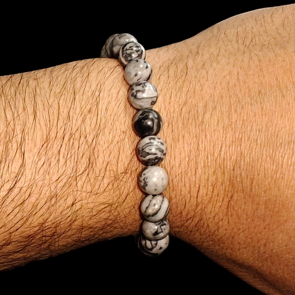 Map Stone Jasper Bracelet - 8mm Unisex - Picture 3 of 6